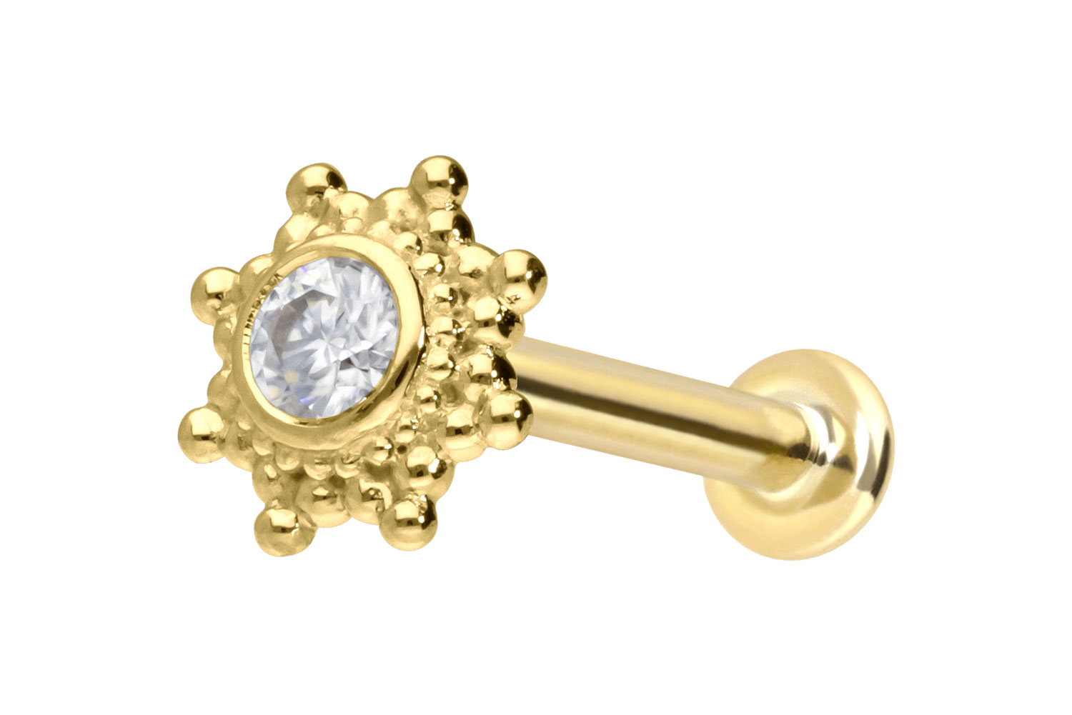 14 Karat Gold Labret Piercing mit Innengewinde MOISSANIT-SONNE